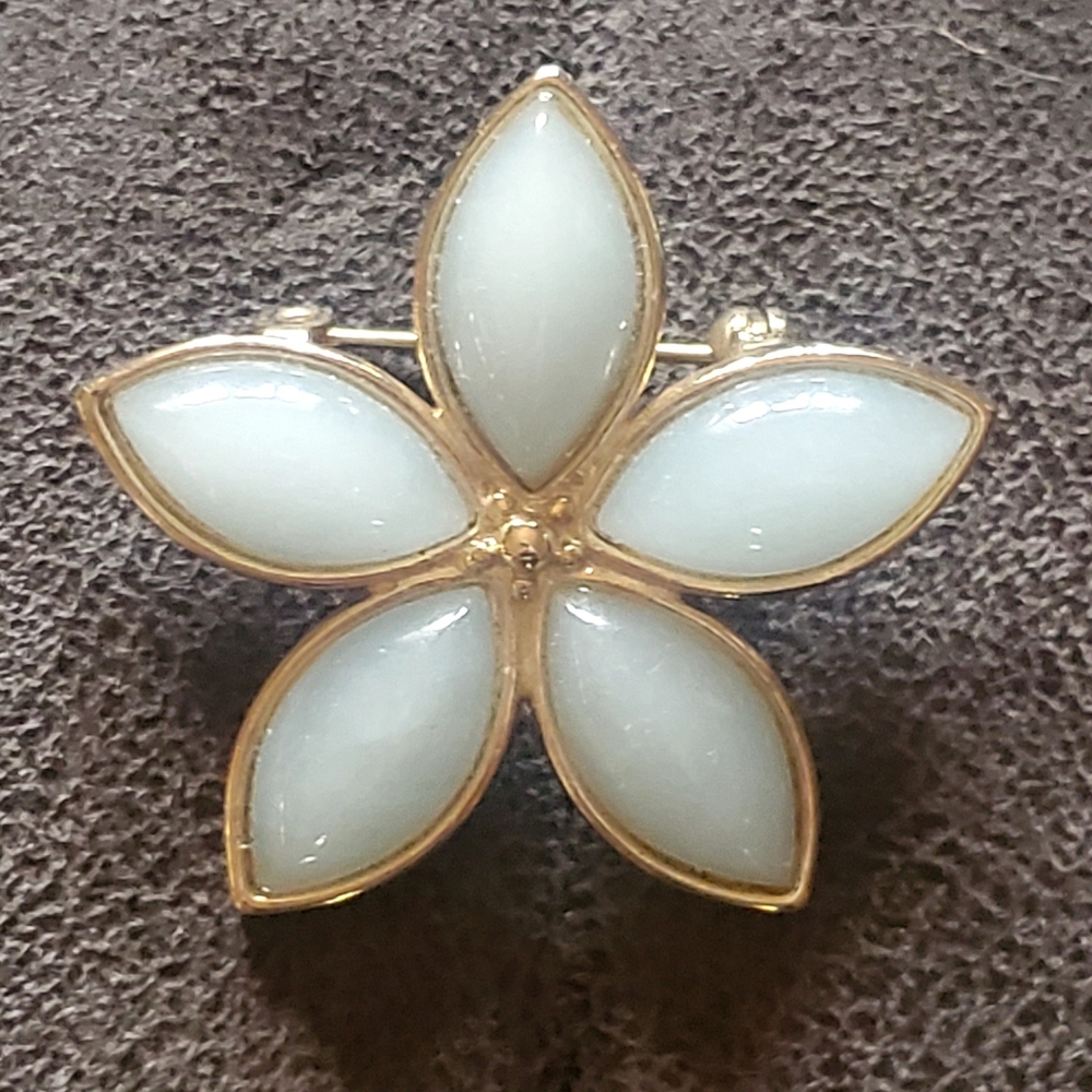 Mid Century Floral Brooch by Jiin Hwa Signed Aqua Turquoise Green